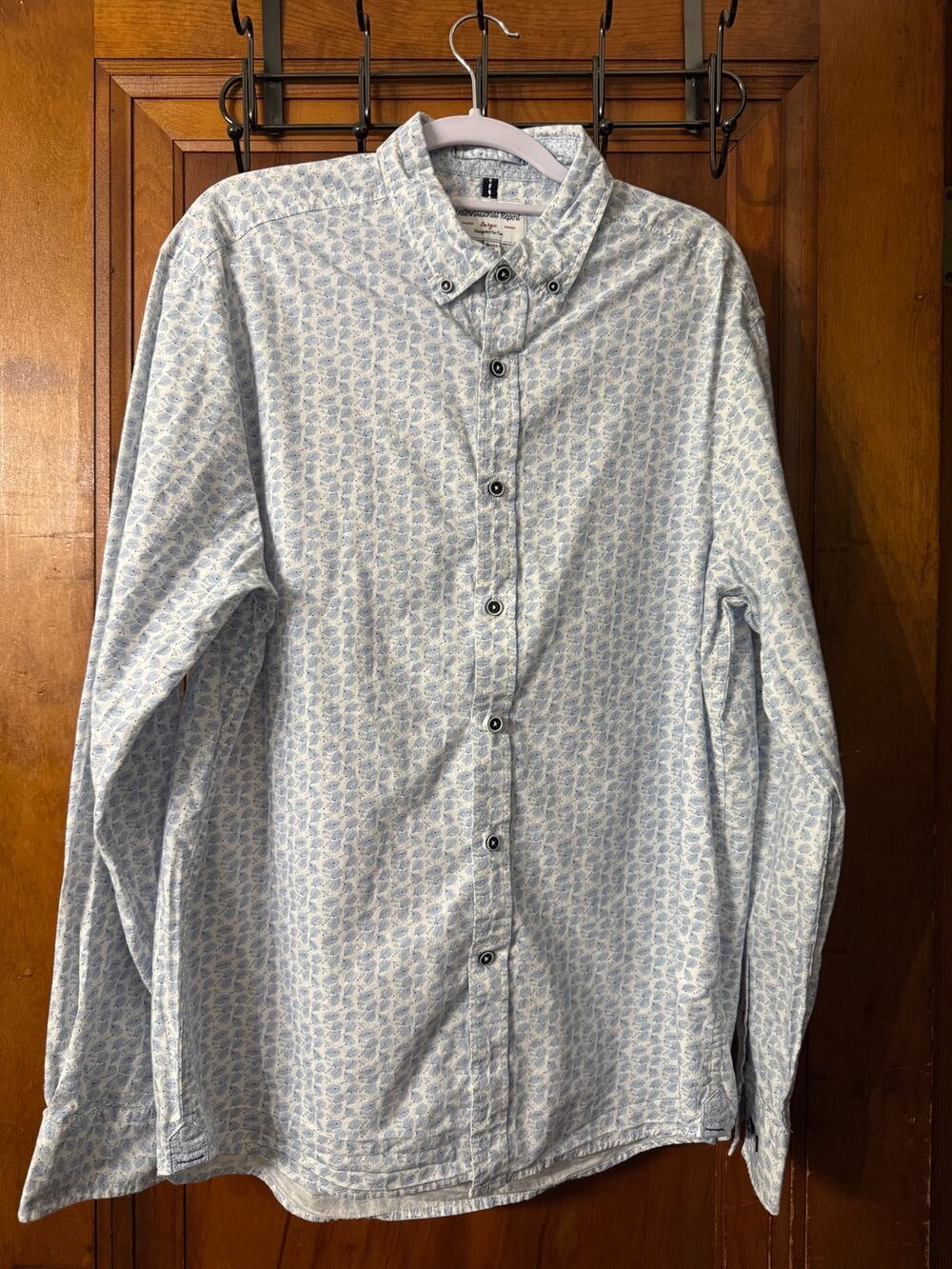INTERNATIONAL REPORT Men Blue Palm Leaf Button Down Shirt L